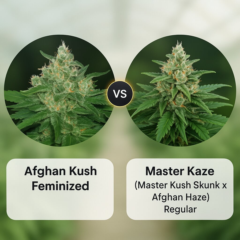 Afghan Kush (World of Seeds) vs Master Kaze (Master Kush Skunk x Afghan Haze) (Mr Nice Seedbank) cannabis seeds comparison