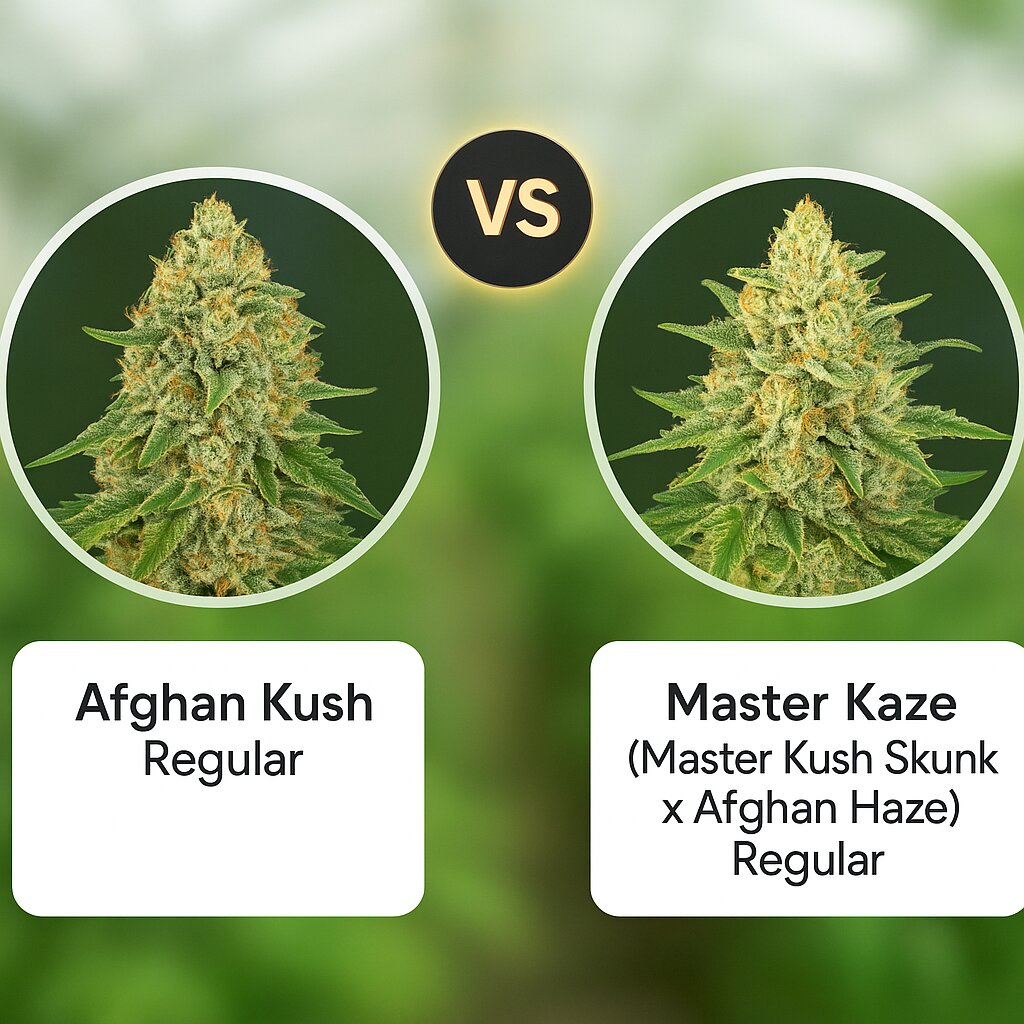 Afghan Kush (World of Seeds) vs Master Kaze (Master Kush Skunk x Afghan Haze) (Mr Nice Seedbank) cannabis seeds comparison