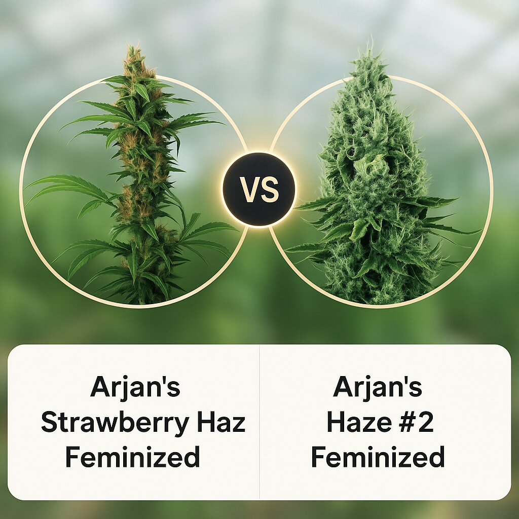Arjans Strawberry Haze (Greenhouse Seed Co) vs Arjans Haze #2 (Greenhouse Seed Co) cannabis seeds comparison