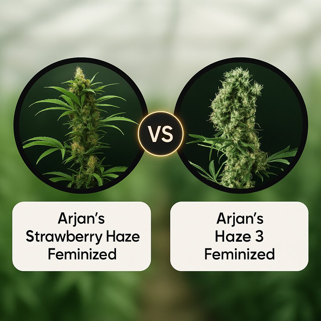 Arjans Strawberry Haze (Greenhouse Seed Co) vs Arjans Haze 3 (Greenhouse Seed Co) cannabis seeds comparison