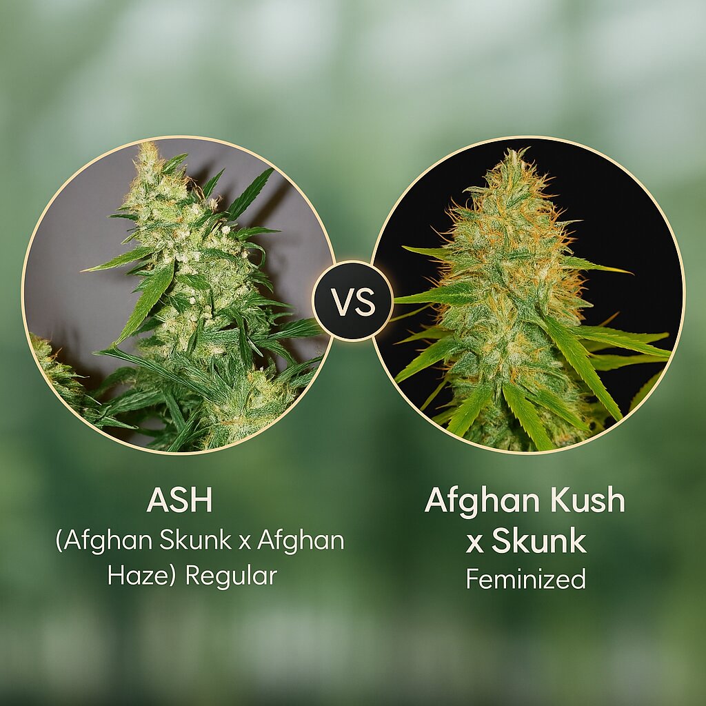 ASH (Afghan Skunk x Afghan Haze) (Mr Nice Seedbank) vs Afghan Kush x Skunk (World of Seeds) cannabis seeds comparison