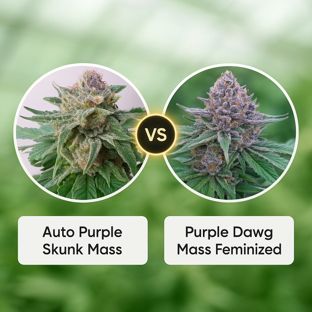 Auto Purple Skunk Mass (Critical Mass Collective) vs Purple Dawg Mass (Critical Mass Collective) cannabis seeds comparison