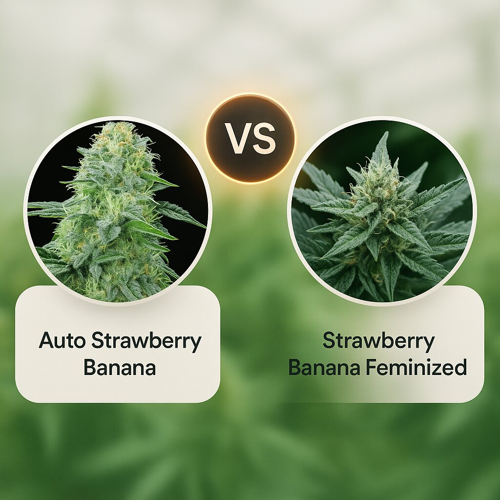 Auto Strawberry Banana (Anesia Seeds) vs Strawberry Banana (Reserva Privada) cannabis seeds comparison