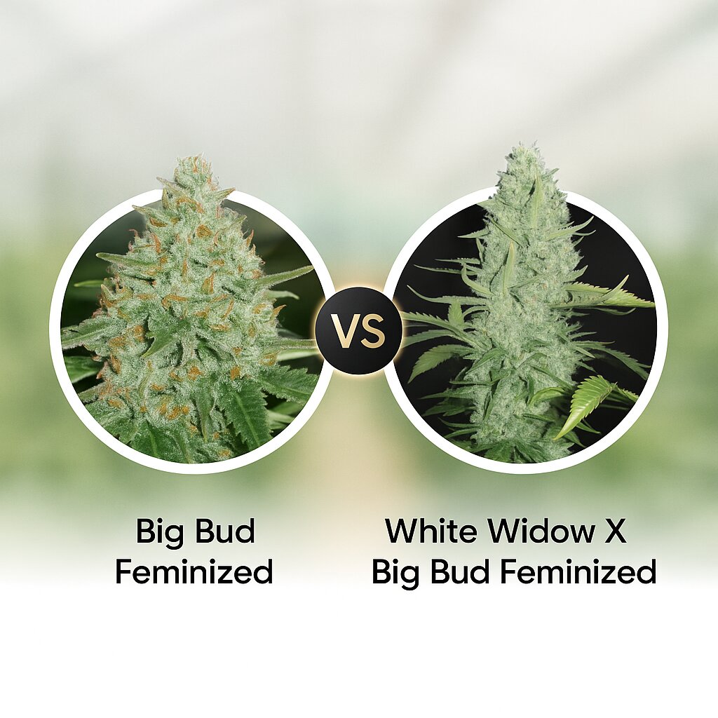 Big Bud (Vision Seeds) vs White Widow X Big Bud (Female Seeds) cannabis seeds comparison