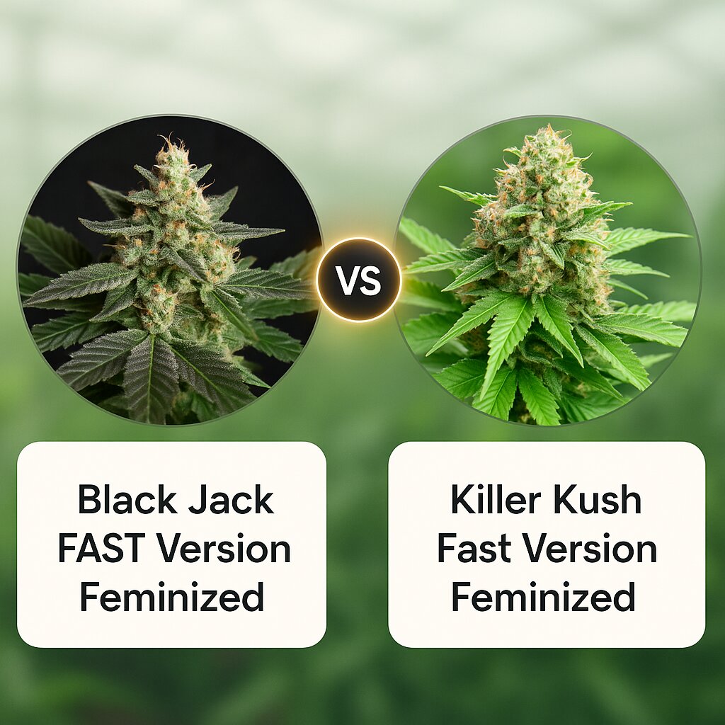 Black Jack FAST Version (Sweet Seeds) vs Killer Kush Fast Version (Sweet Seeds) cannabis seeds comparison