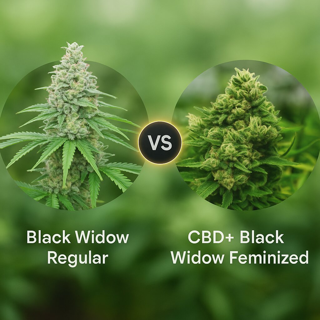 Black Widow (Mr Nice Seedbank) vs CBD+ Black Widow (Positronics) cannabis seeds comparison