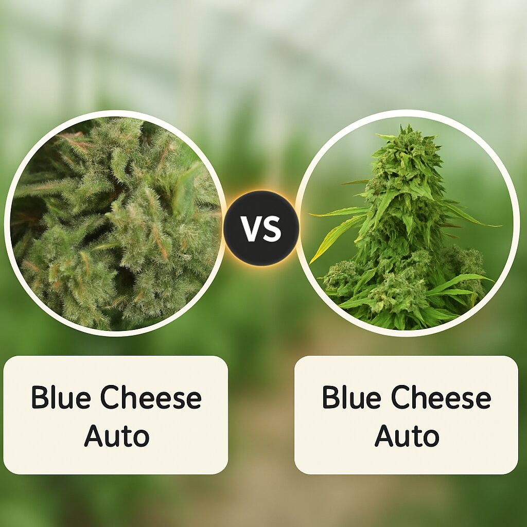 Blue Cheese Auto (Big Buddha Seeds) vs Blue Cheese Auto (DinaFem Seeds) cannabis seeds comparison