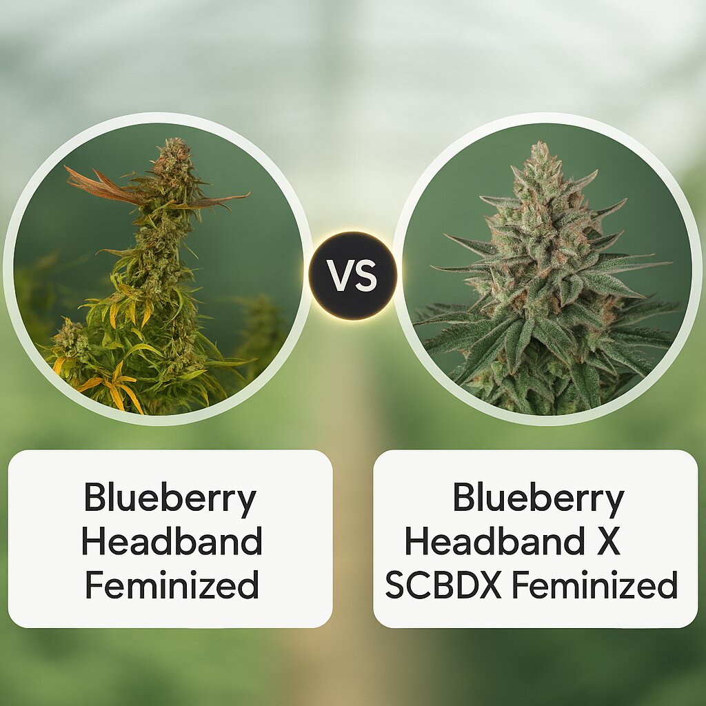 Blueberry Headband (Humboldt Seed Organization) vs Blueberry Headband X SCBDX (SuperCBDx) cannabis seeds comparison