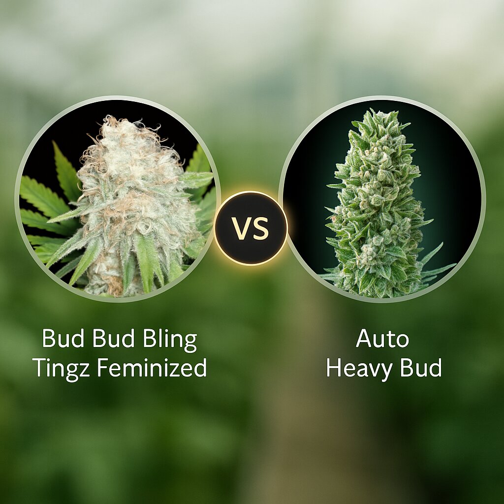 Bud Bud Bling Tingz (Dr Krippling) vs Auto Heavy Bud (Advanced Seeds) cannabis seeds comparison