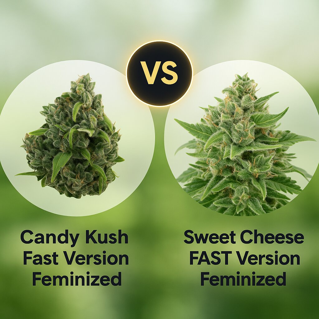 Candy Kush Fast Version (Royal Queen Seeds) vs Sweet Cheese FAST Version (Sweet Seeds) cannabis seeds comparison