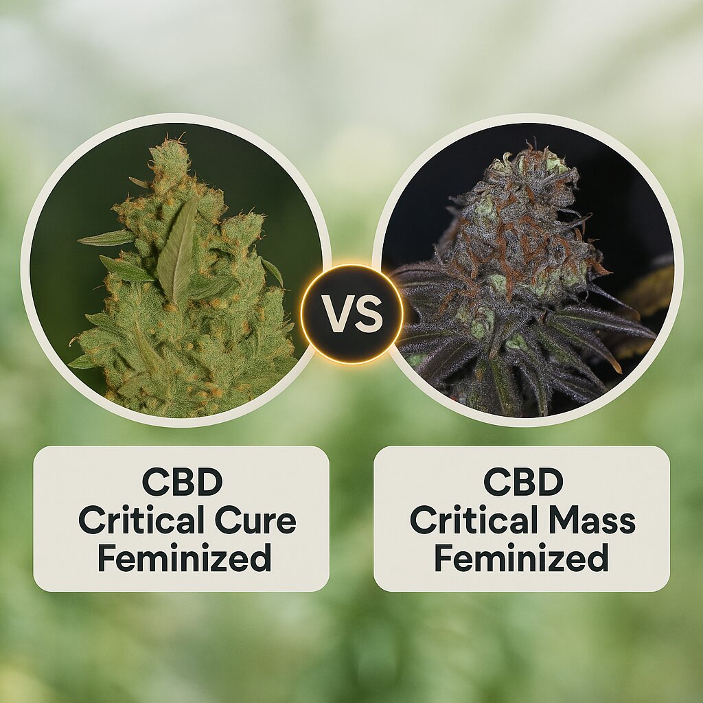 CBD Critical Cure (Barneys Farm) vs CBD Critical Mass (Seedsman) cannabis seeds comparison