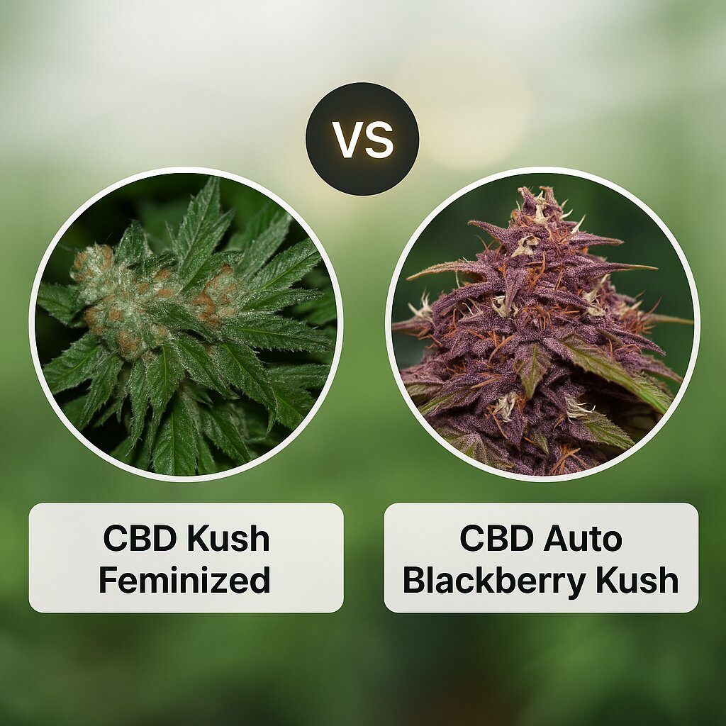 CBD Kush (Dutch Passion) vs CBD Auto Blackberry Kush (Dutch Passion) cannabis seeds comparison