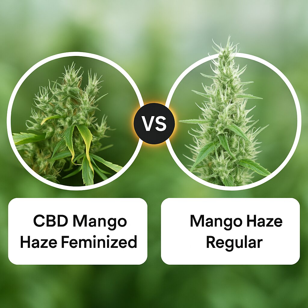 CBD Mango Haze (CBD Crew) vs Mango Haze (Mr Nice Seedbank) cannabis seeds comparison