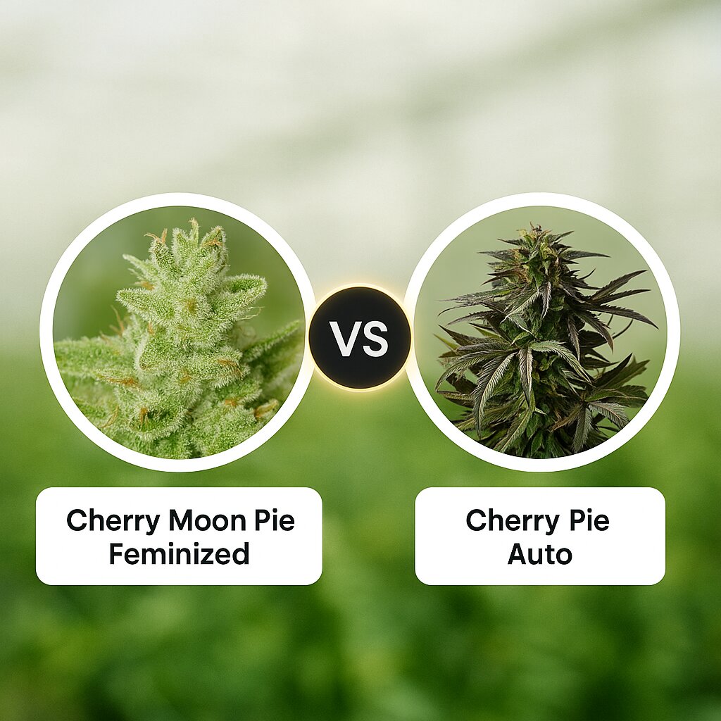 Cherry Moon Pie (Big Buddha Seeds) vs Cherry Pie Auto (Royal Queen Seeds) cannabis seeds comparison
