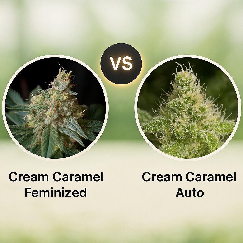 Cream Caramel (Sweet Seeds) vs Cream Caramel Auto (Sweet Seeds) cannabis seeds comparison
