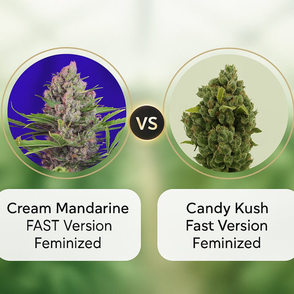 Cream Mandarine FAST Version (Sweet Seeds) vs Candy Kush Fast Version (Royal Queen Seeds) cannabis seeds comparison