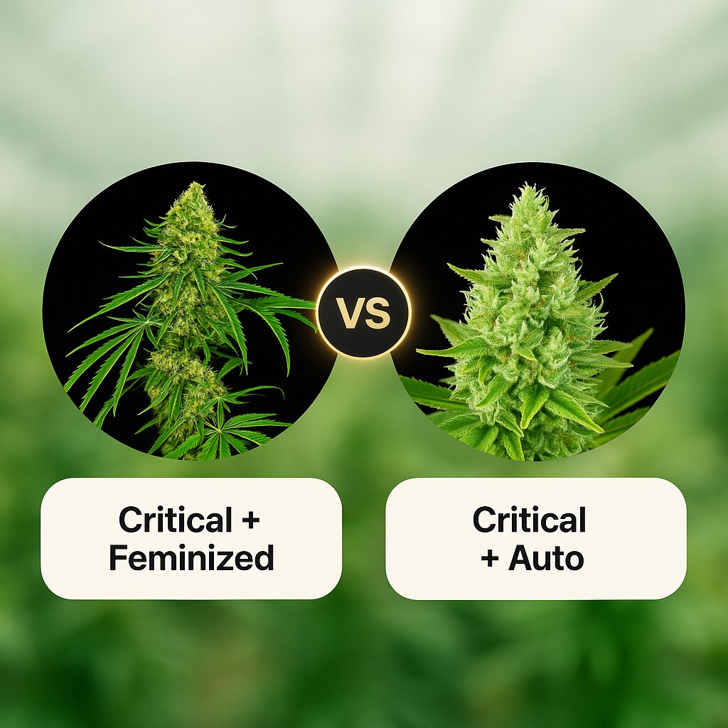 Critical + (DinaFem Seeds) vs Critical + Auto (DinaFem Seeds) cannabis seeds comparison