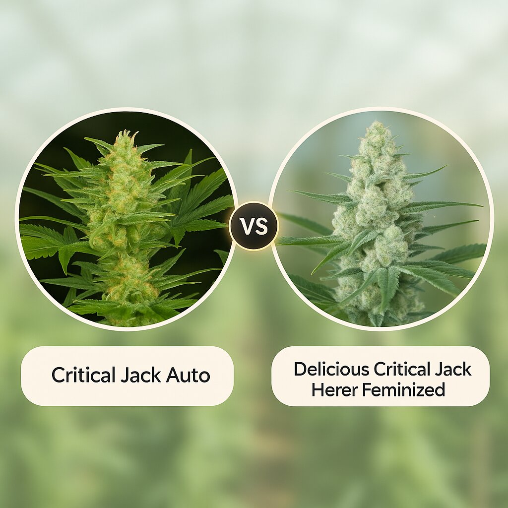 Critical Jack Auto (DinaFem Seeds) vs Delicious Critical Jack Herer (Delicious Seeds) cannabis seeds comparison