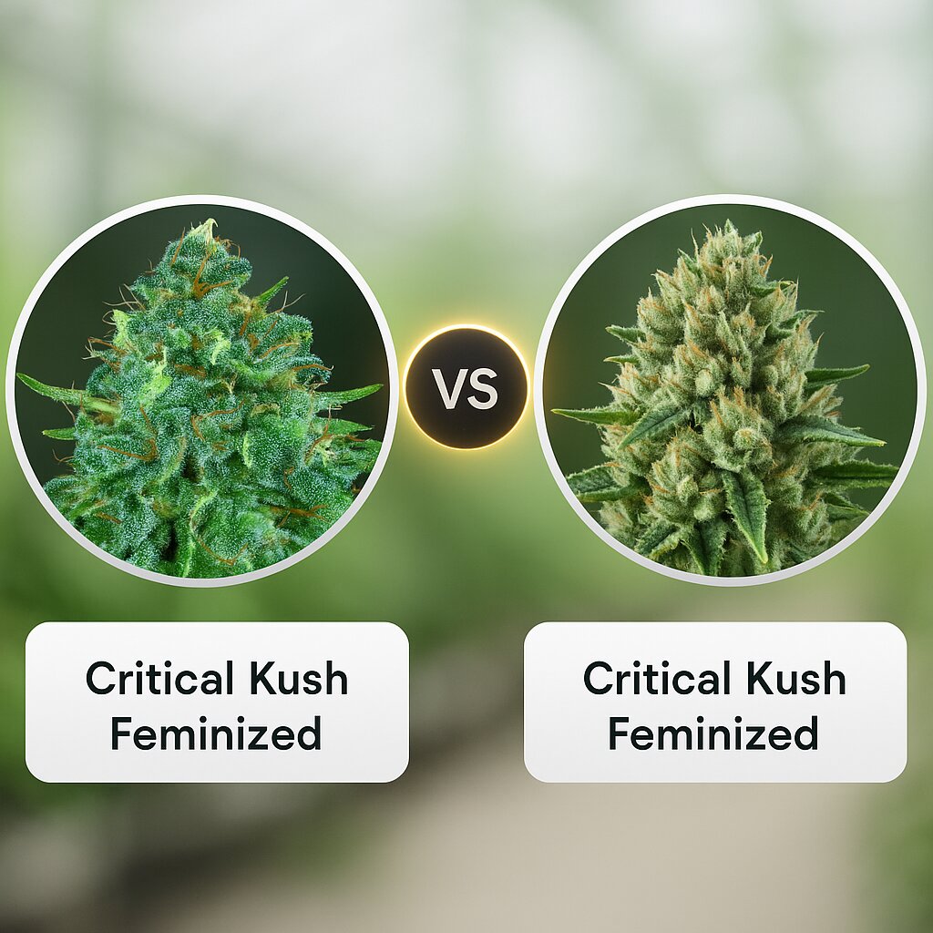 Critical Kush (Barneys Farm) vs Critical Kush (Royal Queen Seeds) cannabis seeds comparison
