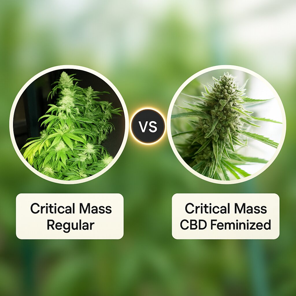 Critical Mass (Mr Nice Seedbank) vs Critical Mass CBD (DinaFem Seeds) cannabis seeds comparison