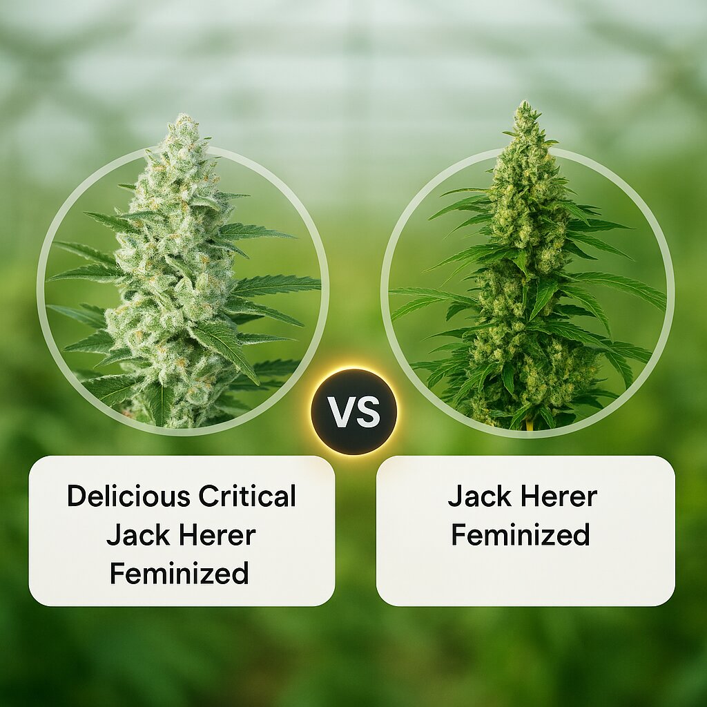 Delicious Critical Jack Herer (Delicious Seeds) vs Jack Herer (Bulldog Seeds) cannabis seeds comparison
