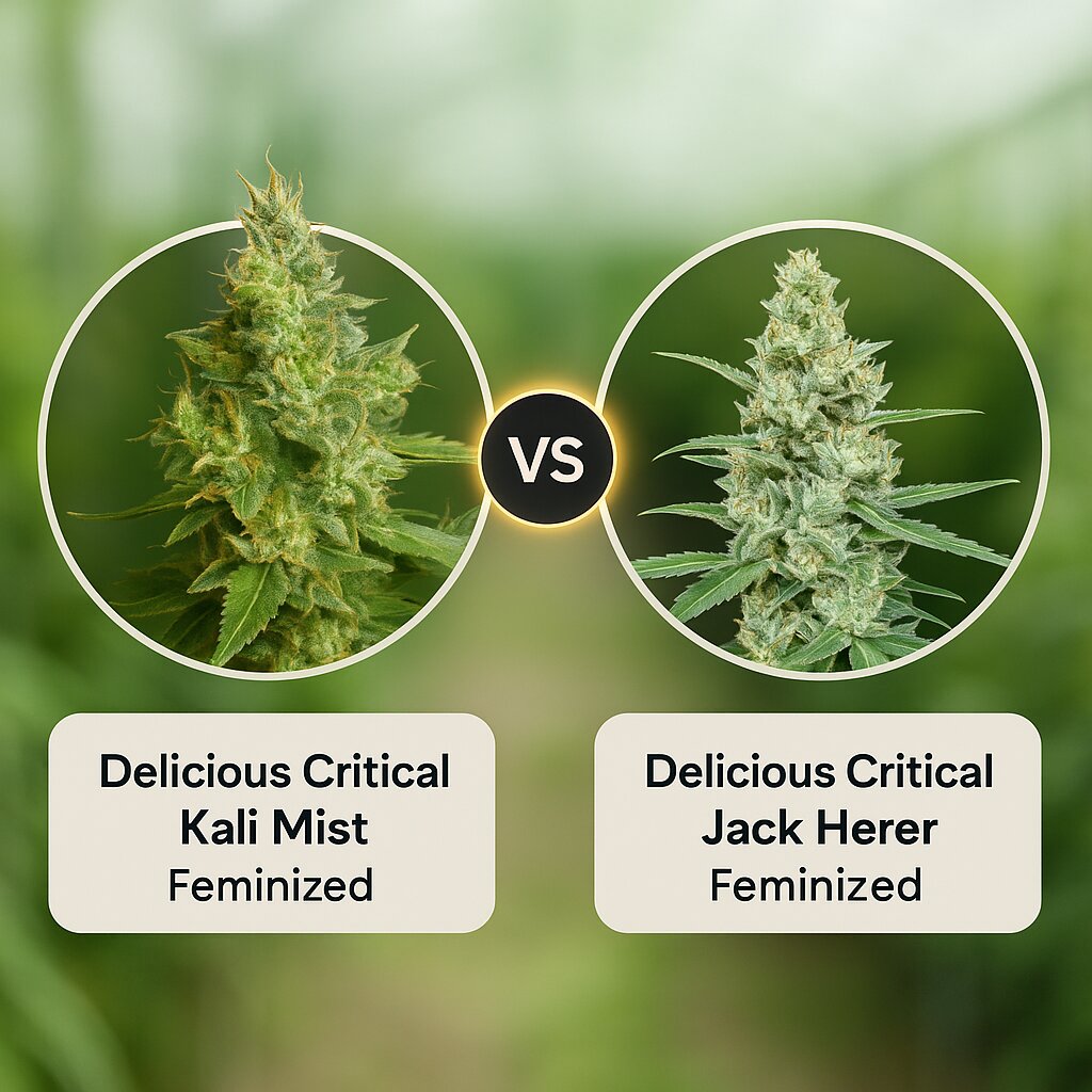 Delicious Critical Kali Mist (Delicious Seeds) vs Delicious Critical Jack Herer (Delicious Seeds) cannabis seeds comparison
