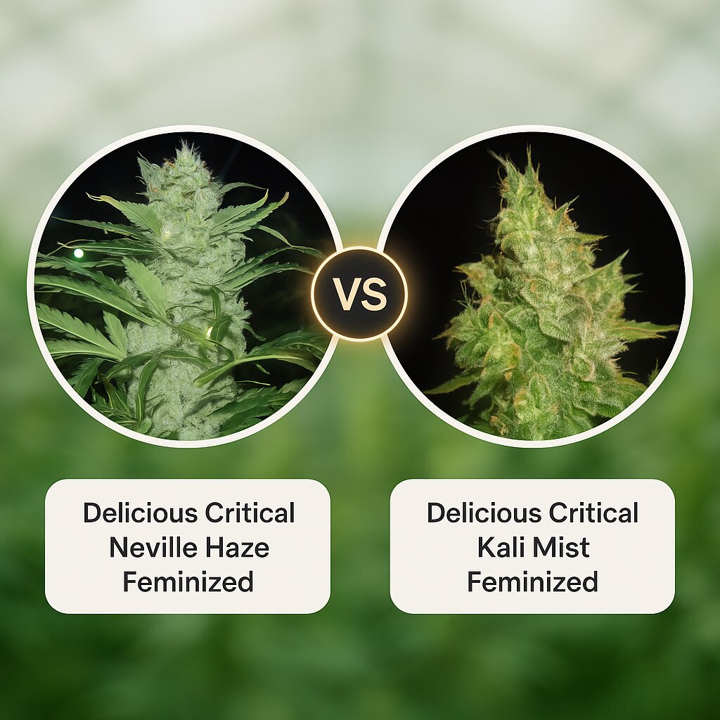 Delicious Critical Neville Haze (Delicious Seeds) vs Delicious Critical Kali Mist (Delicious Seeds) cannabis seeds comparison