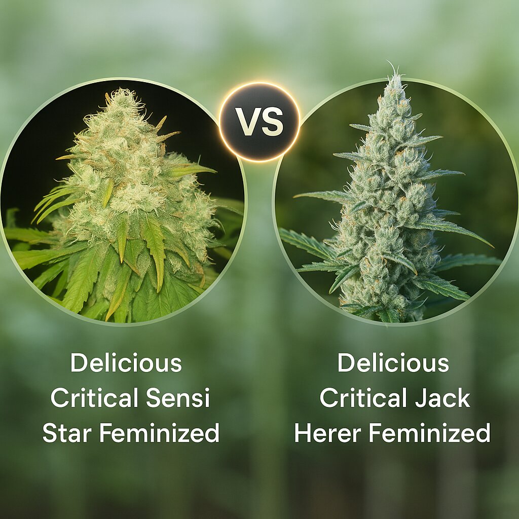 Delicious Critical Sensi Star (Delicious Seeds) vs Delicious Critical Jack Herer (Delicious Seeds) cannabis seeds comparison