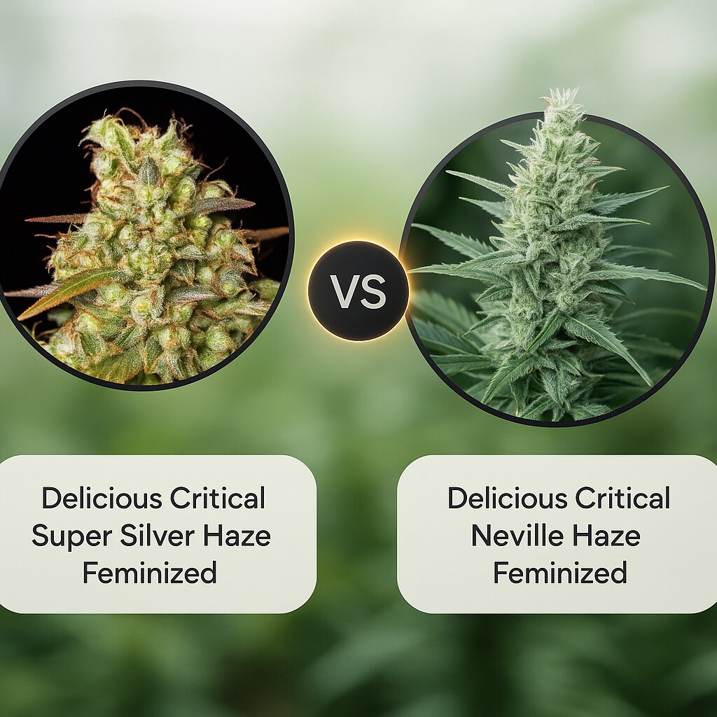 Delicious Critical Super Silver Haze (Delicious Seeds) vs Delicious Critical Neville Haze (Delicious Seeds) cannabis seeds comparison