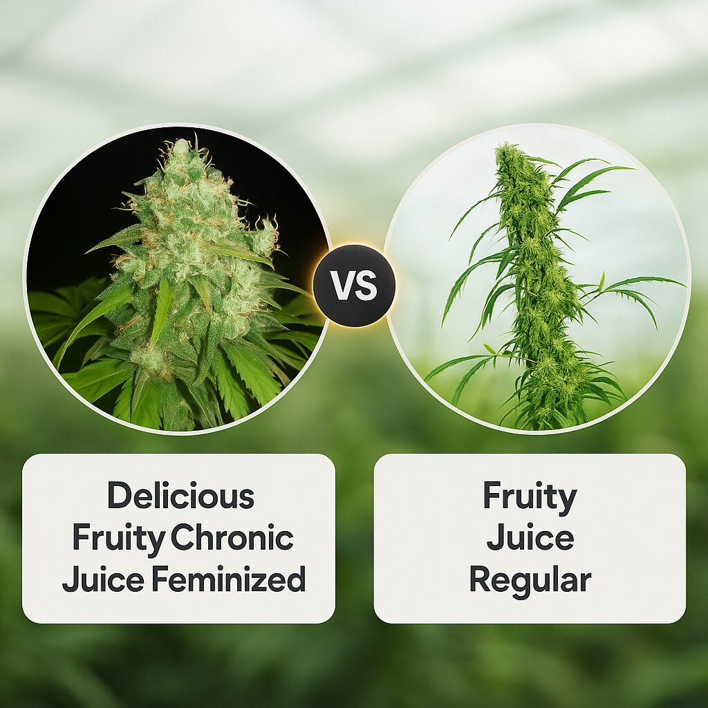 Delicious Fruity Chronic Juice (Delicious Seeds) vs Fruity Juice (Sensi Seeds) cannabis seeds comparison