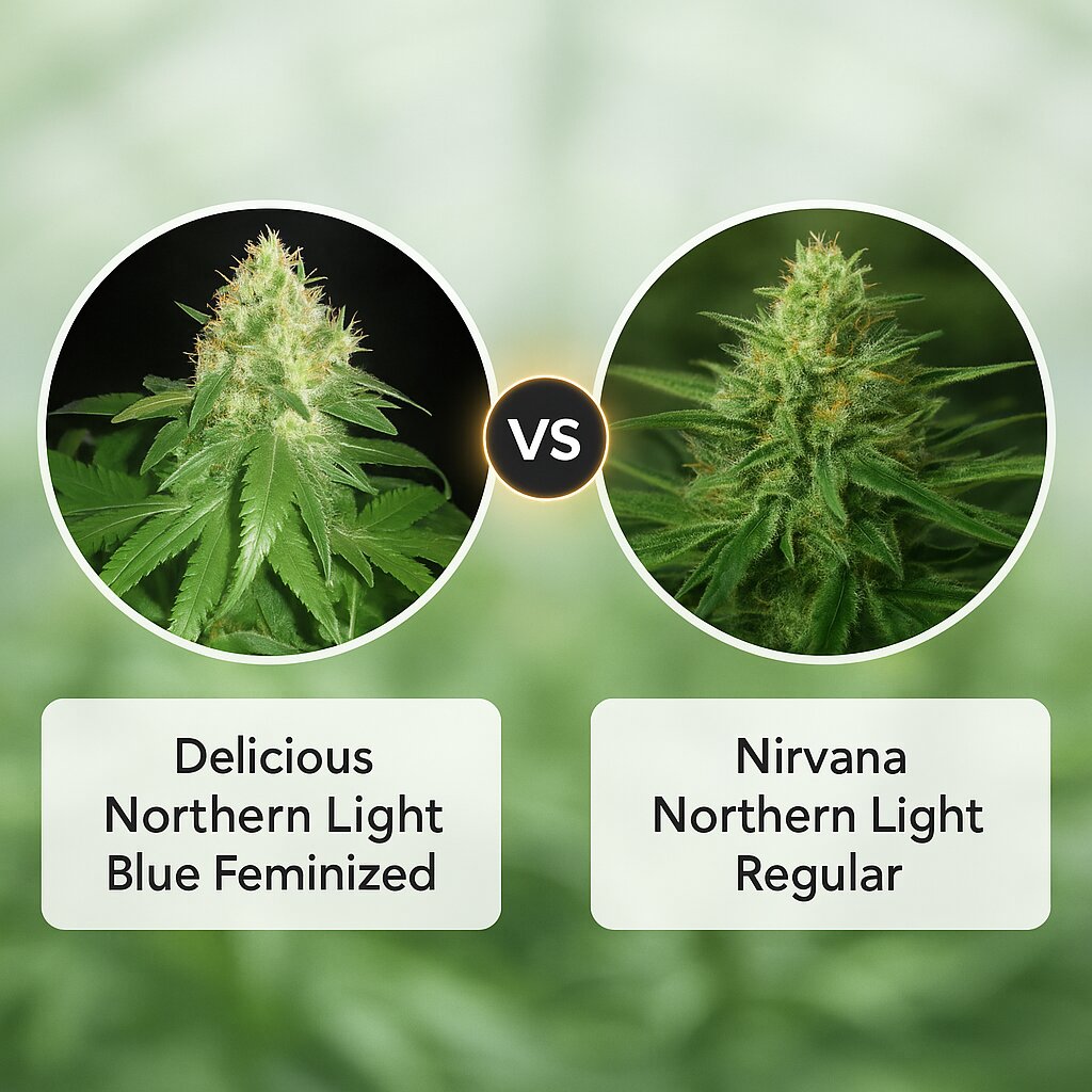 Delicious Northern Light Blue (Delicious Seeds) vs Nirvana Northern Light (Nirvana Seeds) cannabis seeds comparison