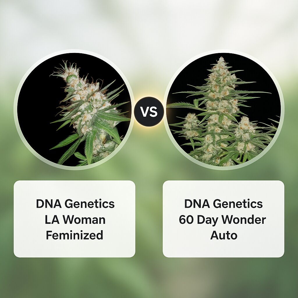 DNA Genetics LA Woman (DNA Genetics) vs DNA Genetics 60 Day Wonder (DNA Genetics) cannabis seeds comparison