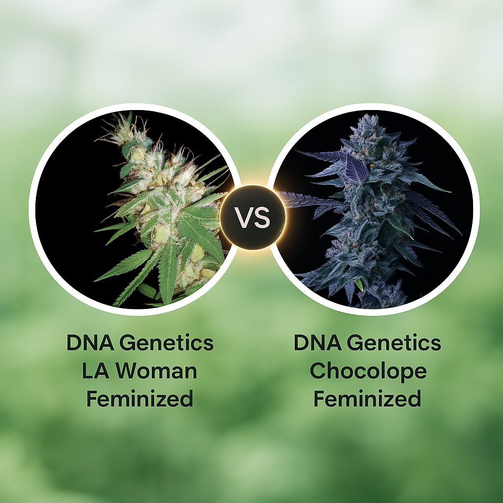 DNA Genetics LA Woman (DNA Genetics) vs DNA Genetics Chocolope (DNA Genetics) cannabis seeds comparison