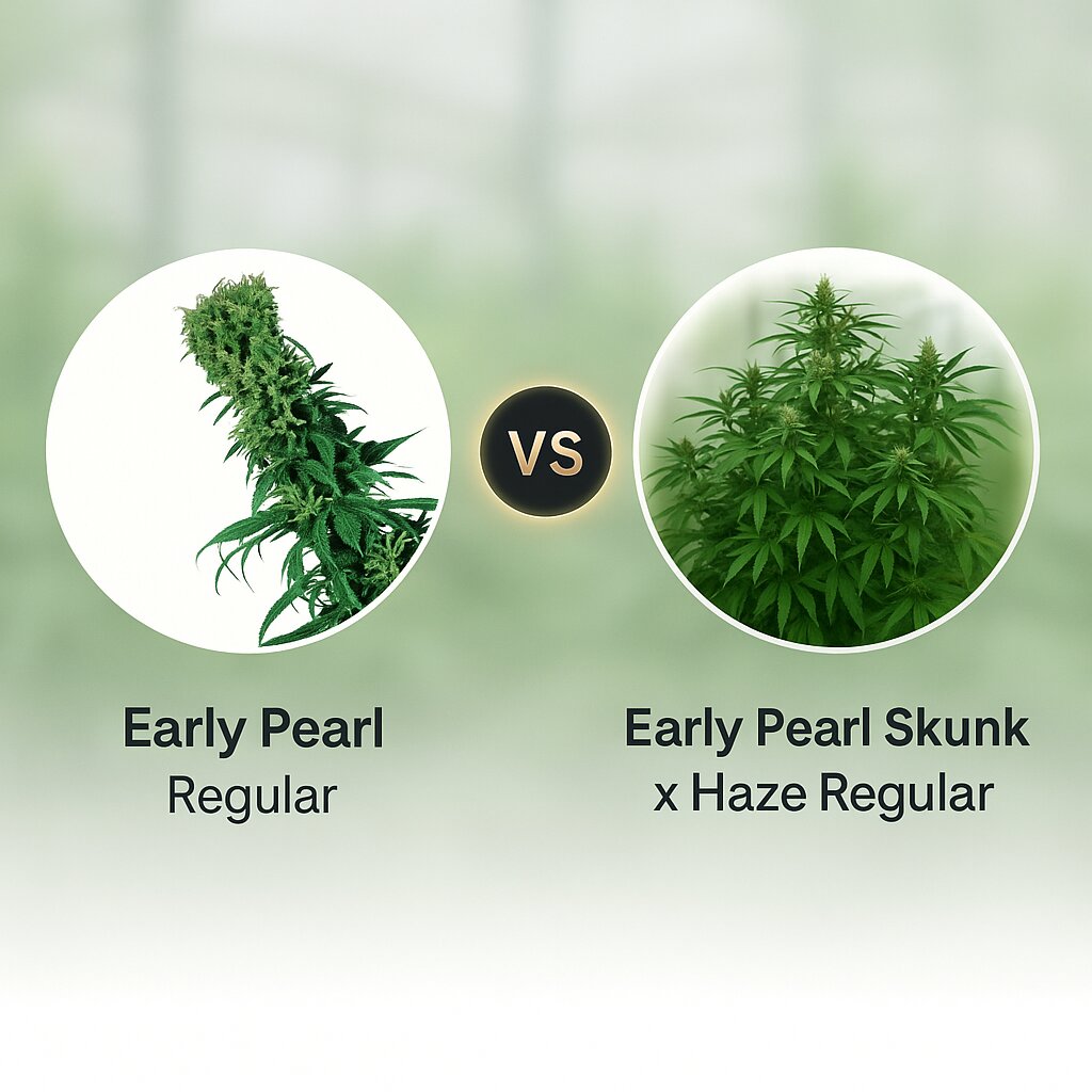 Early Pearl (Sensi Seeds) vs Early Pearl Skunk x Haze (Mr Nice Seedbank) cannabis seeds comparison