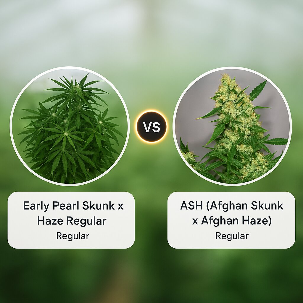Early Pearl Skunk x Haze (Mr Nice Seedbank) vs ASH (Afghan Skunk x Afghan Haze) (Mr Nice Seedbank) cannabis seeds comparison