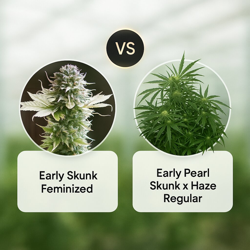Early Skunk (Seedsman) vs Early Pearl Skunk x Haze (Mr Nice Seedbank) cannabis seeds comparison