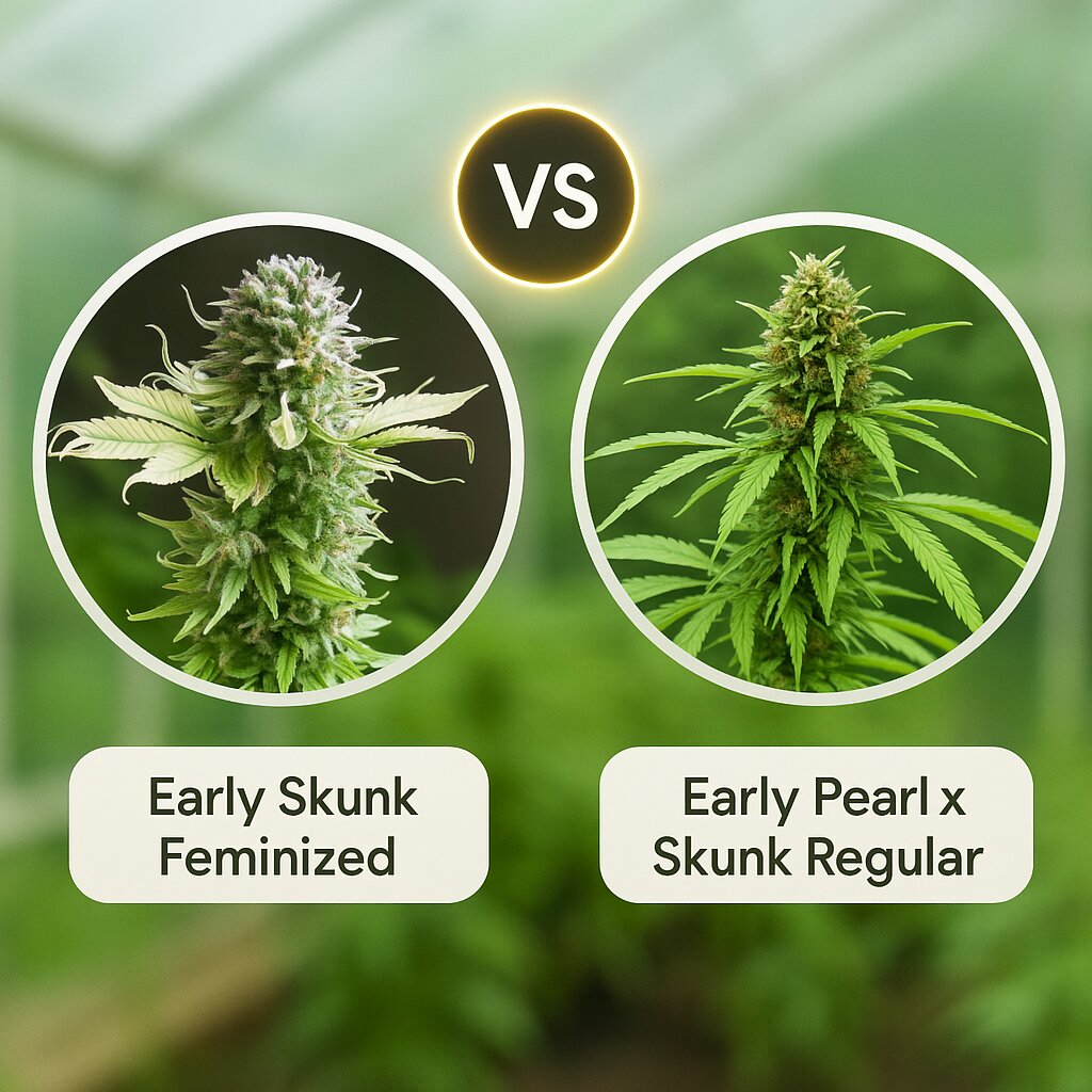 Early Skunk (Seedsman) vs Early Pearl x Skunk (Mr Nice Seedbank) cannabis seeds comparison