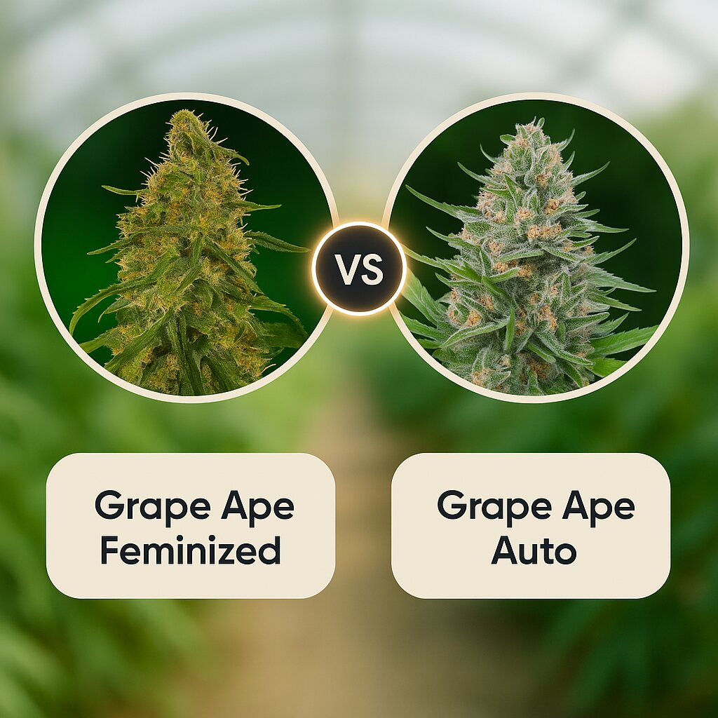 Grape Ape (Barneys Farm) vs Grape Ape Auto (Royal Queen Seeds) cannabis seeds comparison