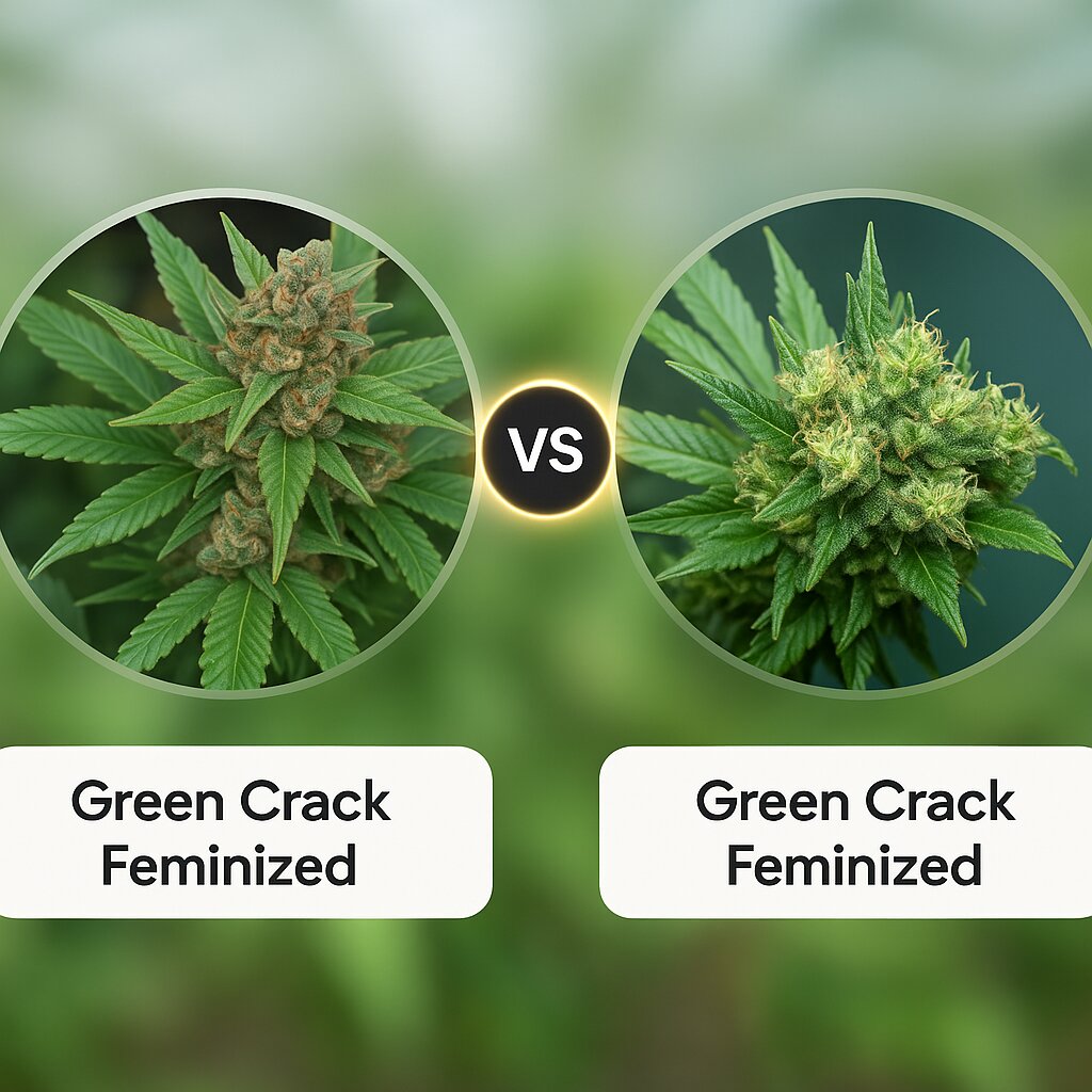 Green Crack (SickMeds Seeds) vs Green Crack Feminized  (Cali Weed) cannabis seeds comparison