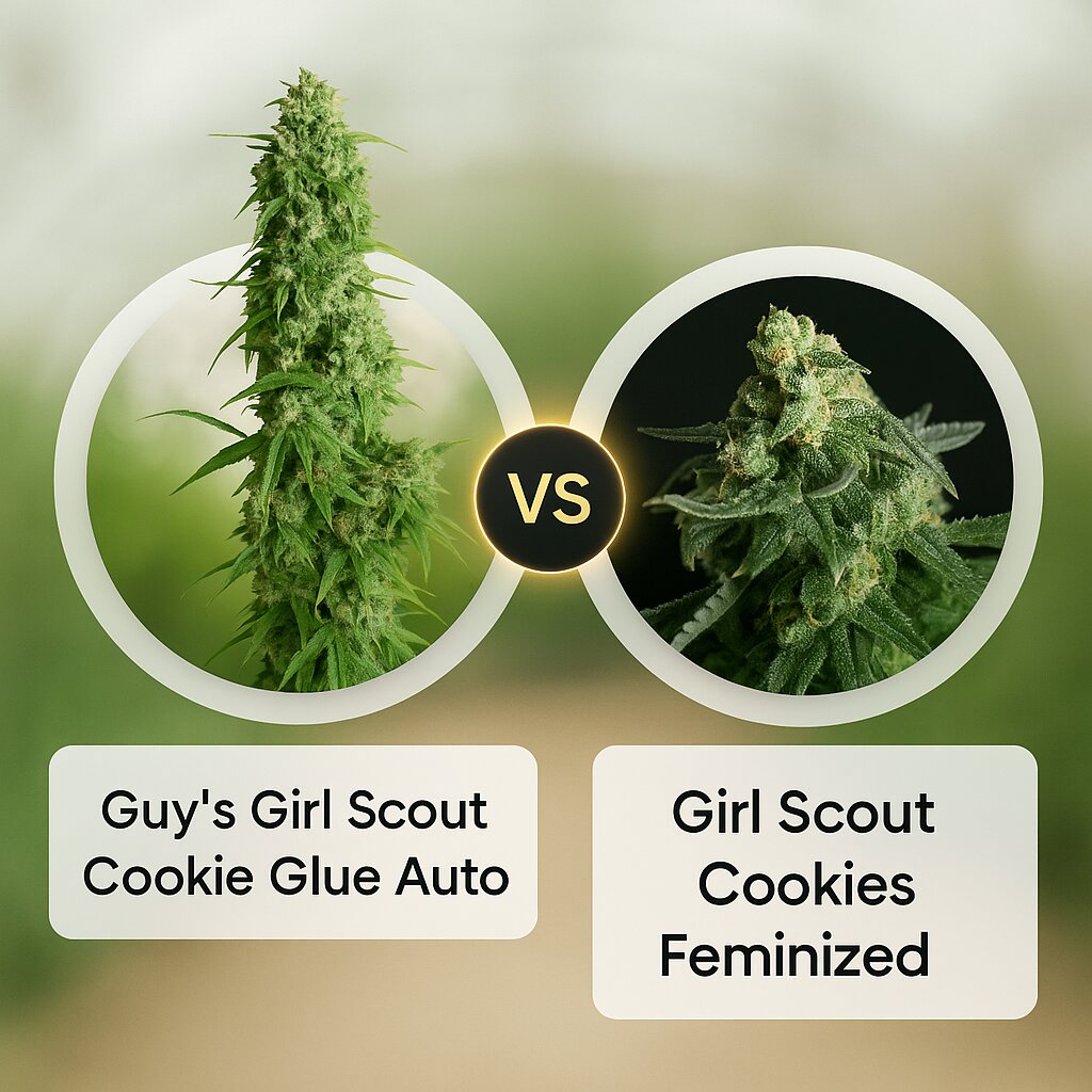 Guy's Girl Scout Cookie Glue Auto (Dr Krippling) vs Girl Scout Cookies (Tyrol Seeds) cannabis seeds comparison