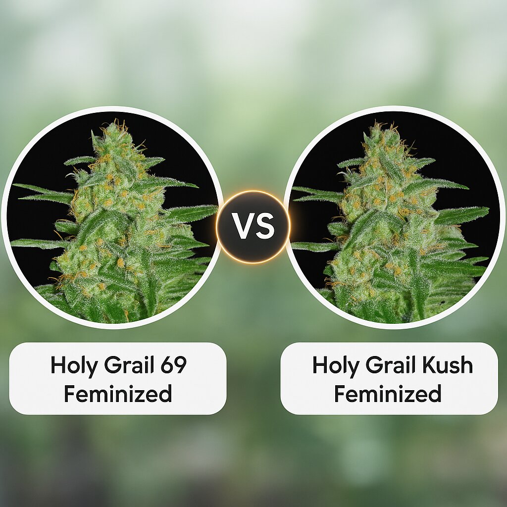 Holy Grail 69 (Samsara Seeds) vs Holy Grail Kush (DNA Genetics) cannabis seeds comparison