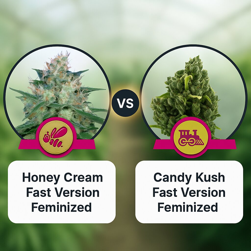 Honey Cream Fast Version (Royal Queen Seeds) vs Candy Kush Fast Version (Royal Queen Seeds) cannabis seeds comparison