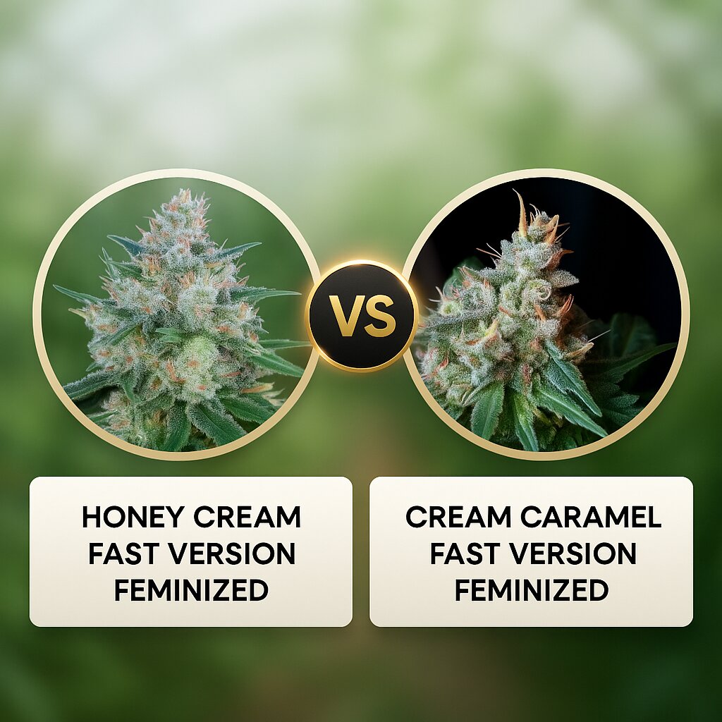 Honey Cream Fast Version (Royal Queen Seeds) vs Cream Caramel Fast Version (Sweet Seeds) cannabis seeds comparison