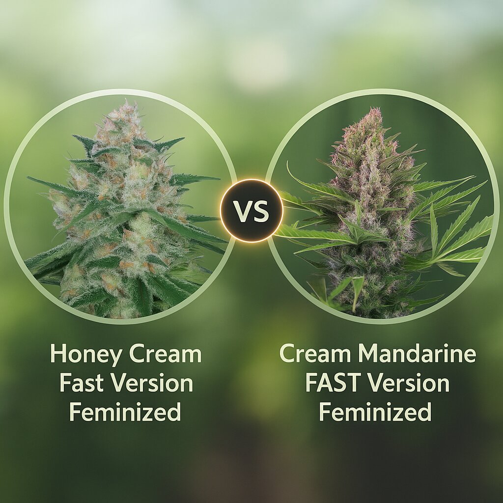 Honey Cream Fast Version (Royal Queen Seeds) vs Cream Mandarine FAST Version (Sweet Seeds) cannabis seeds comparison
