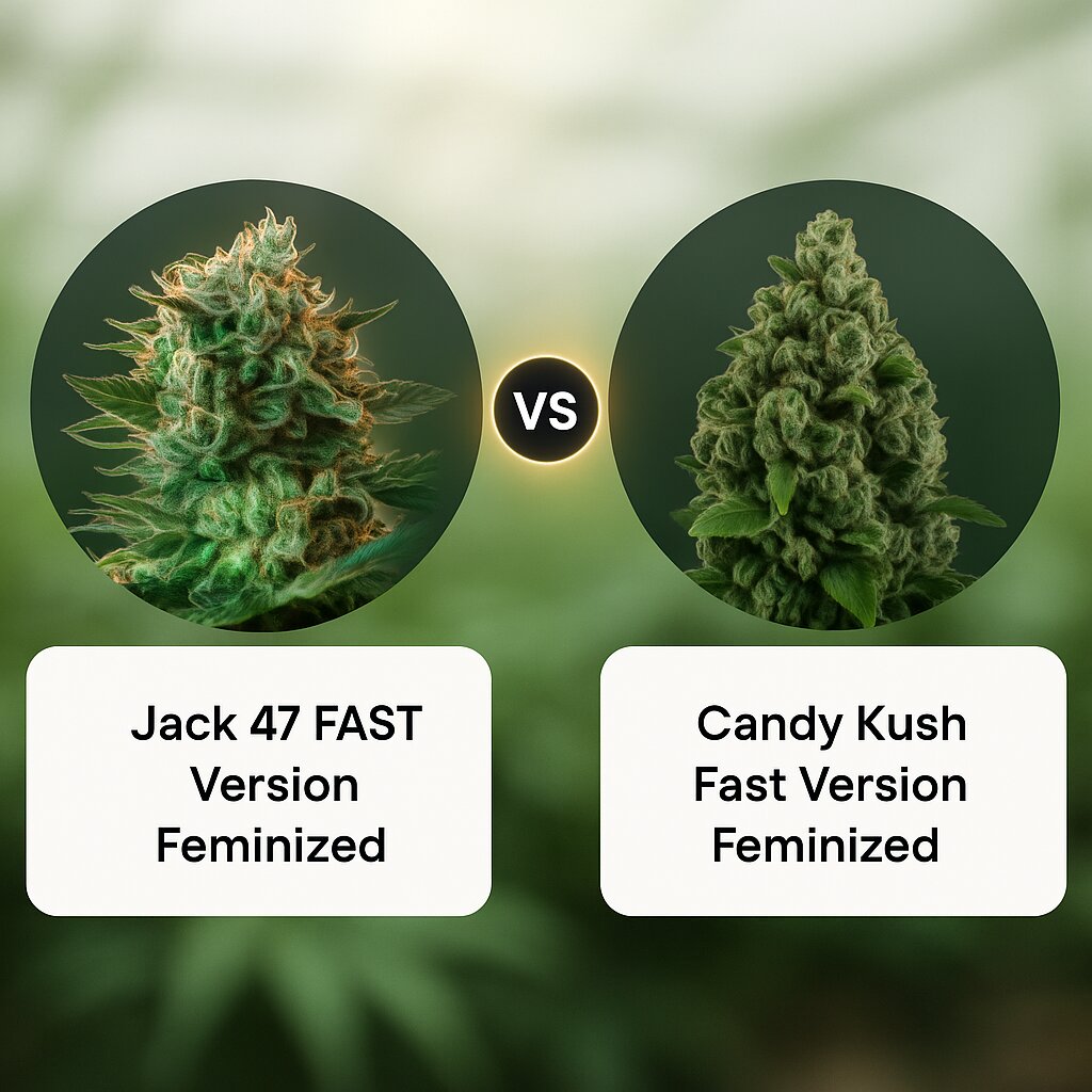 Jack 47 FAST Version (Sweet Seeds) vs Candy Kush Fast Version (Royal Queen Seeds) cannabis seeds comparison