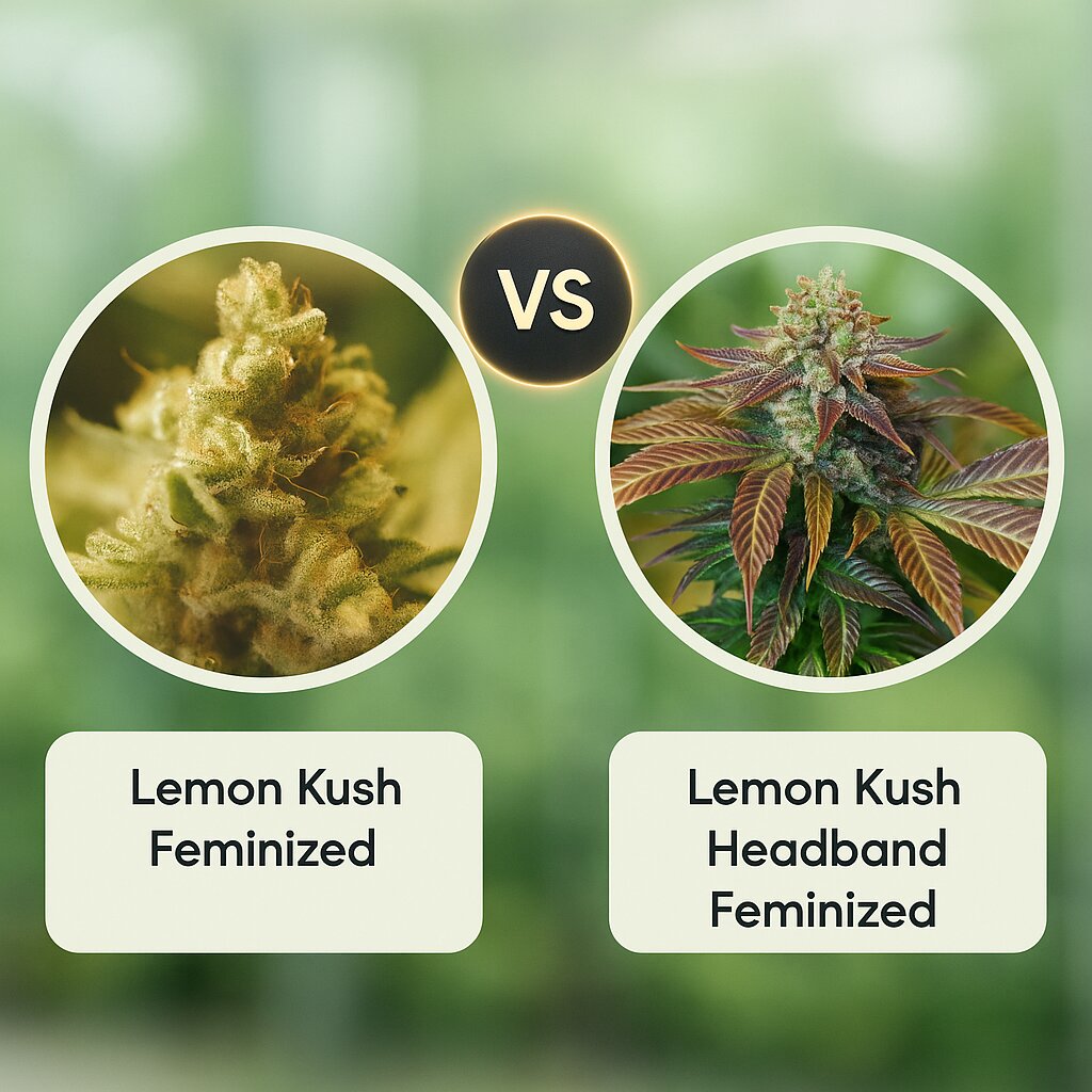 Lemon Kush (Female Seeds) vs Lemon Kush Headband (Humboldt Seed Organization) cannabis seeds comparison