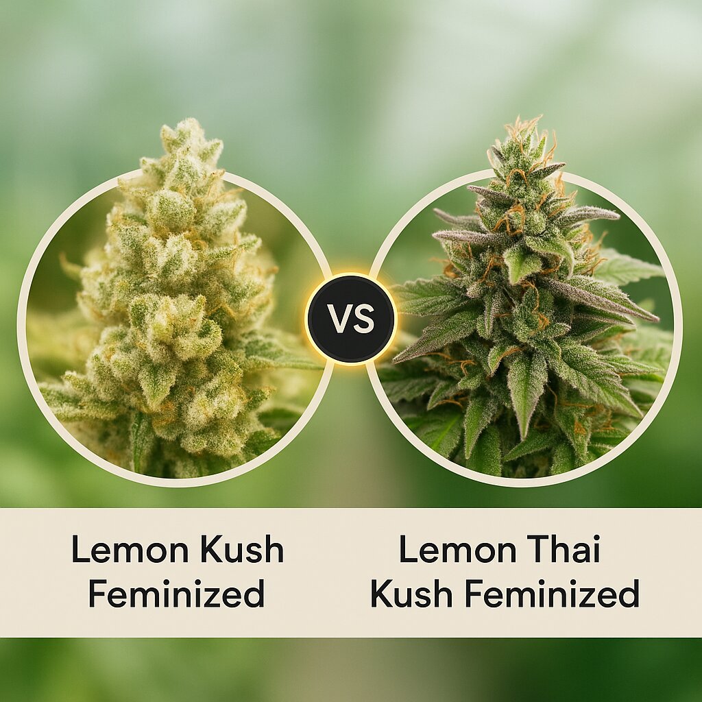 Lemon Kush (Female Seeds) vs Lemon Thai Kush (Humboldt Seed Organization) cannabis seeds comparison