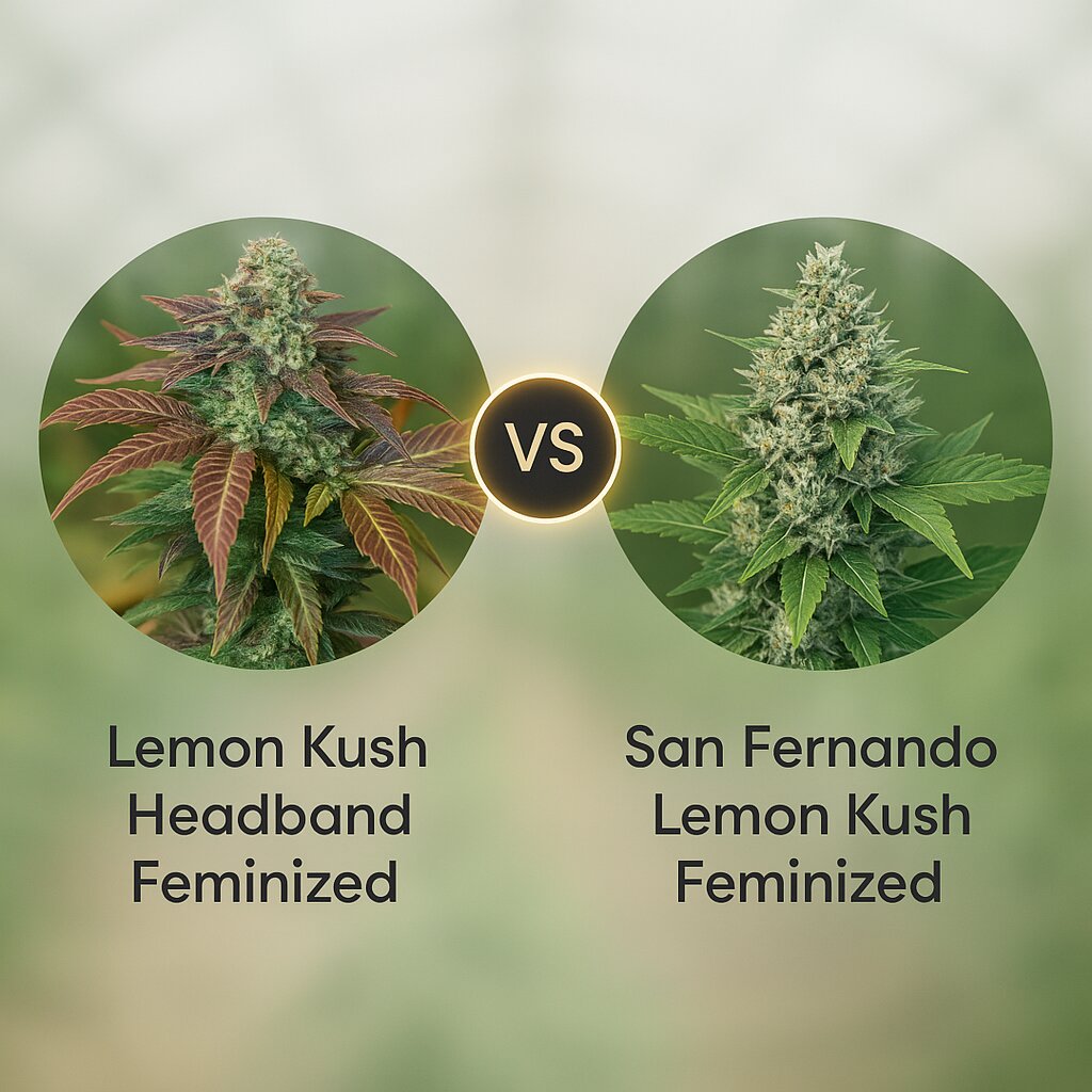 Lemon Kush Headband (Humboldt Seed Organization) vs San Fernando Lemon Kush (Sweet Seeds) cannabis seeds comparison