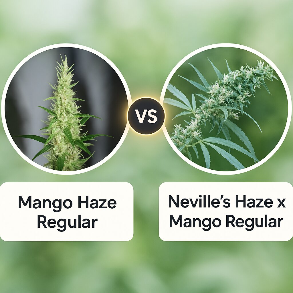 Mango Haze (Mr Nice Seedbank) vs Neville's Haze x Mango Regular  (Mr Nice Seedbank) cannabis seeds comparison