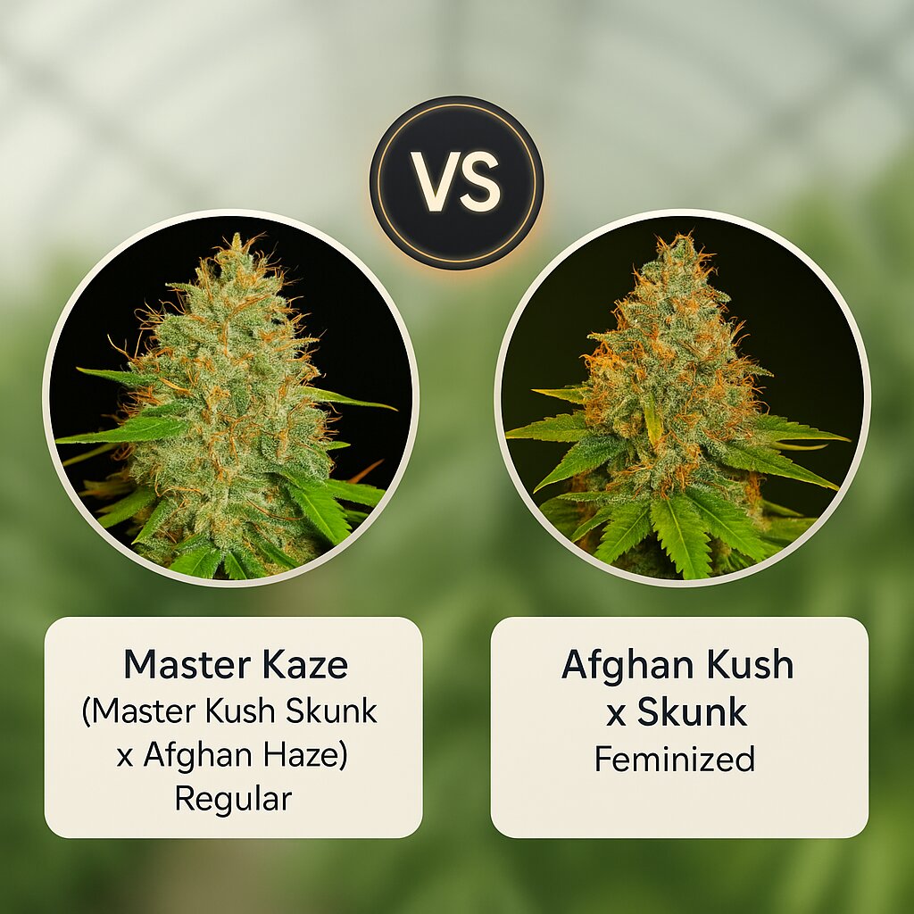 Master Kaze (Master Kush Skunk x Afghan Haze) (Mr Nice Seedbank) vs Afghan Kush x Skunk (World of Seeds) cannabis seeds comparison